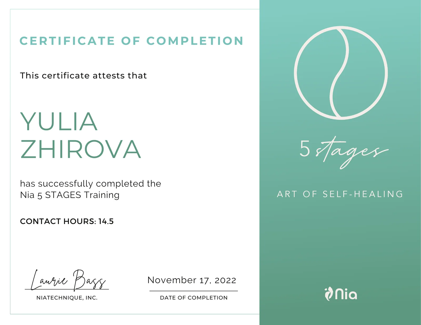 Nia 5 Stages, Art of Self-Healing