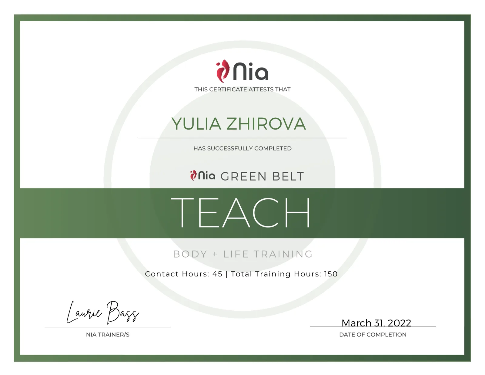 Nia Green Belt Teach