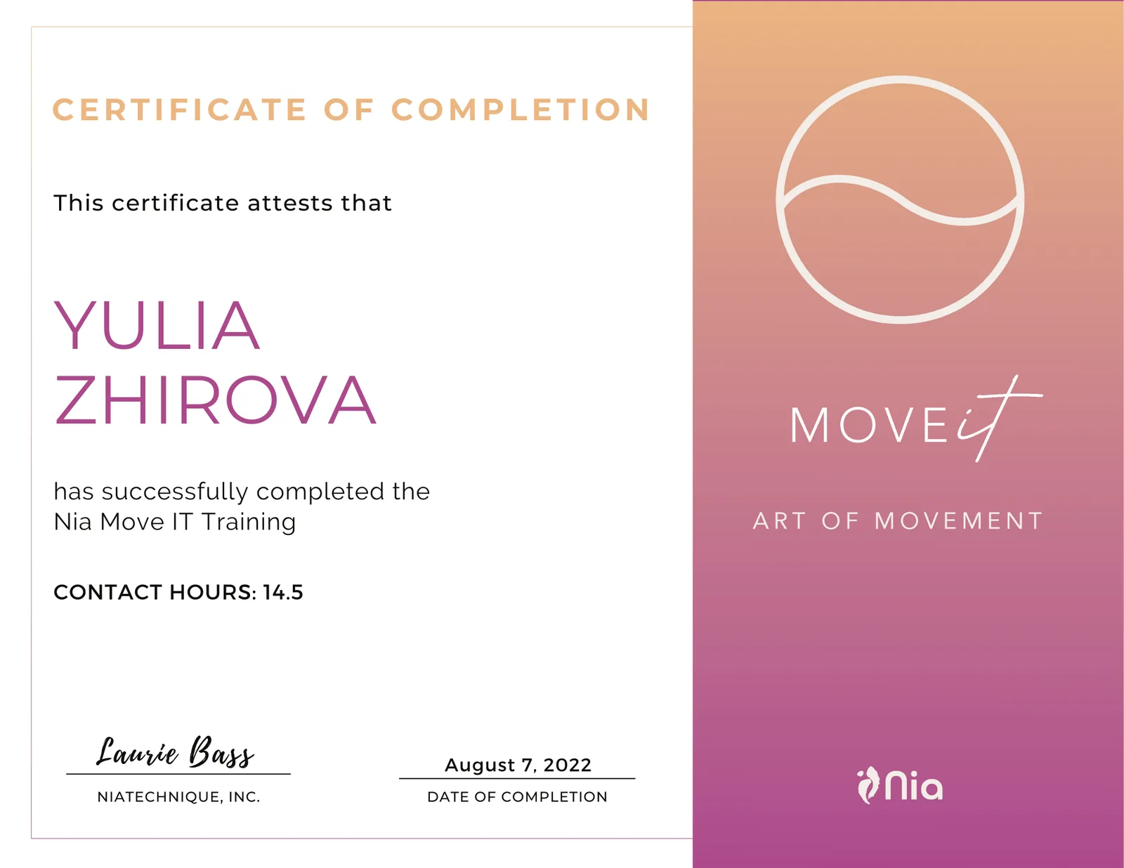 Nia MOVE it, Art of Movement